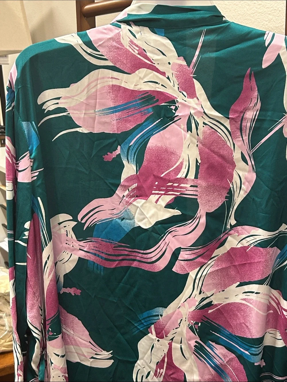 Vivid Teal & Pink/Magenta Fuschia tropical Print, Retro 80s/90s loungewear robe,